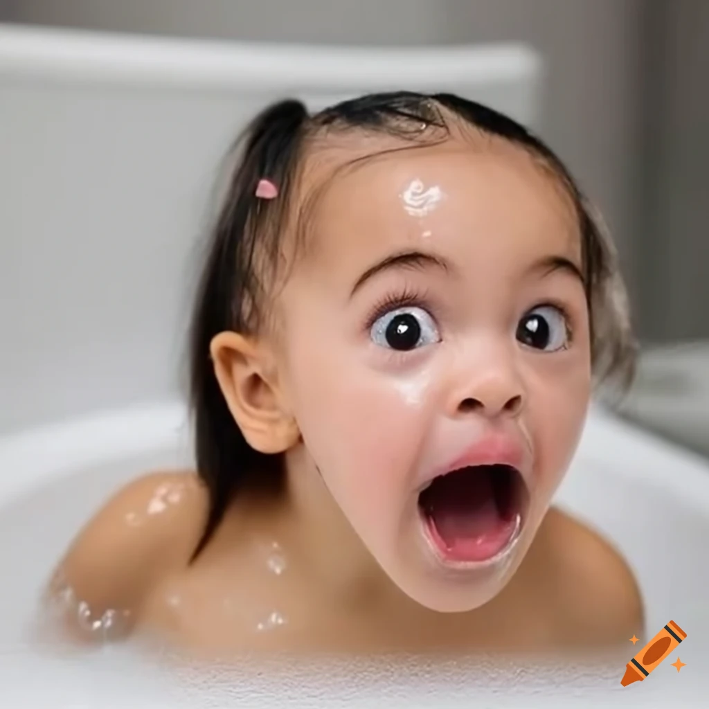 surprised toddler girl with straight hair and pigtails eating a white popsicle
