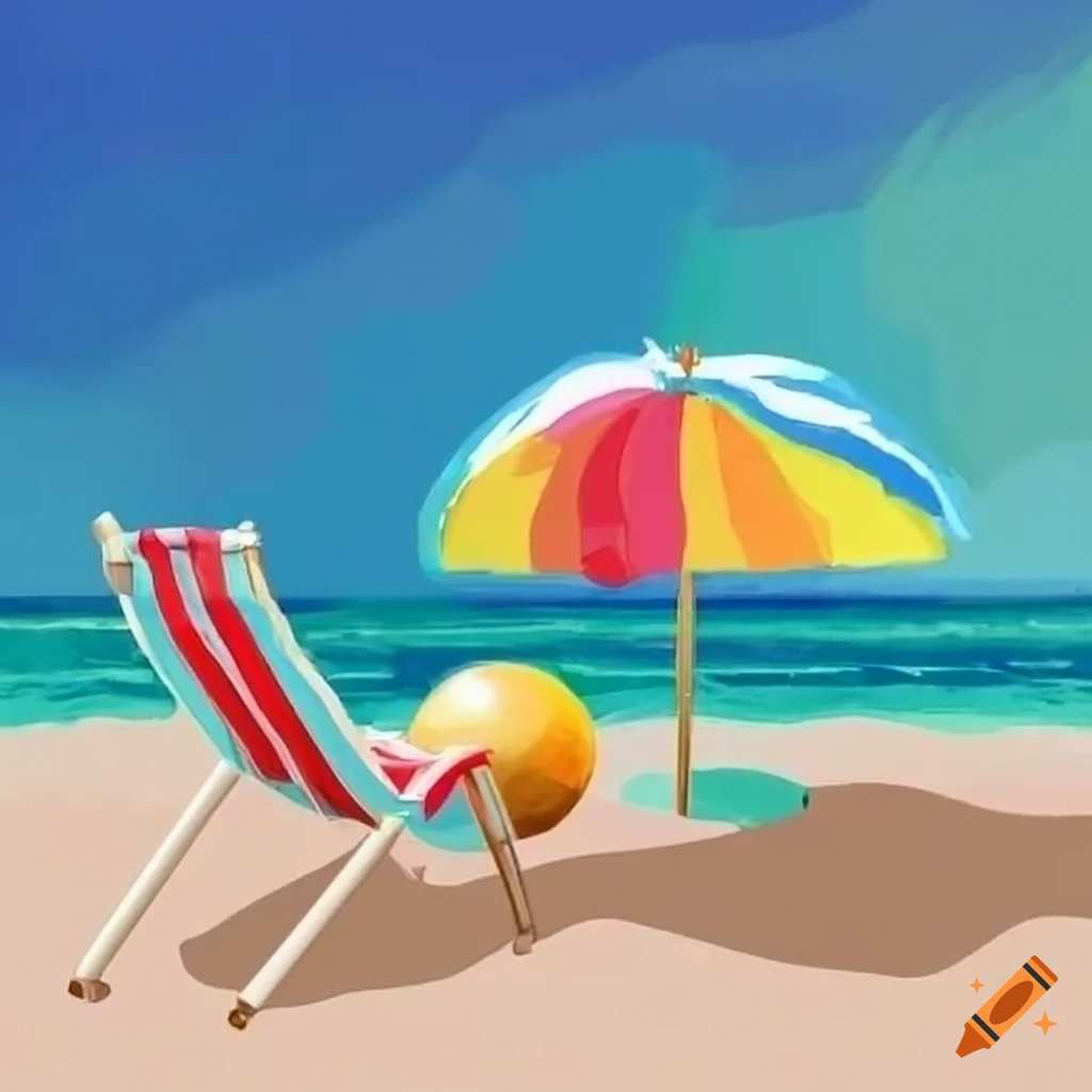 Colorful Beach Scene With Umbrella And Beach Ball On Craiyon