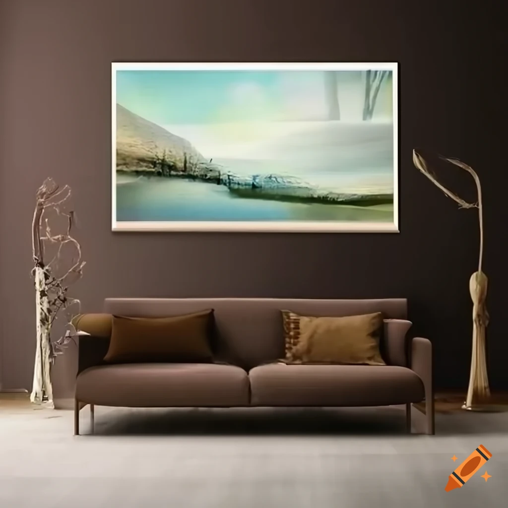 realistic living room with tilted wall art