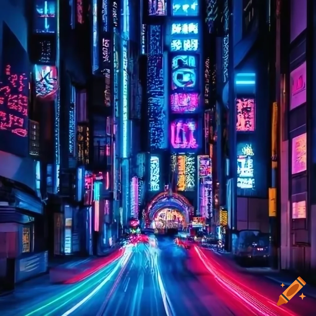 Night view of tokyo city lit up by neon lights on Craiyon