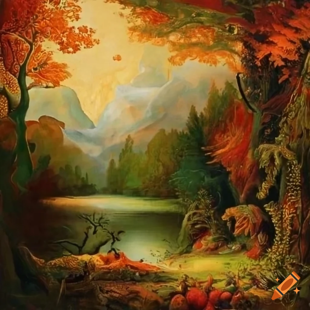 Oil painting of a colorful and imaginative landscape