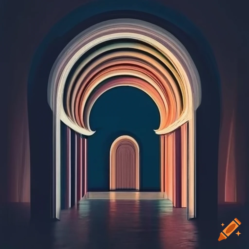 Geometric abstract art with architectural arches