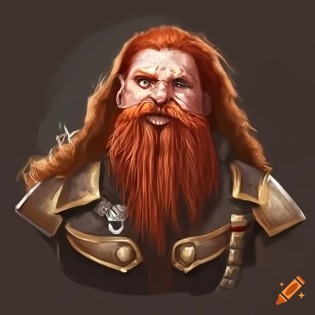 Cosplay of a dwarf ship captain with red hair and beard on Craiyon
