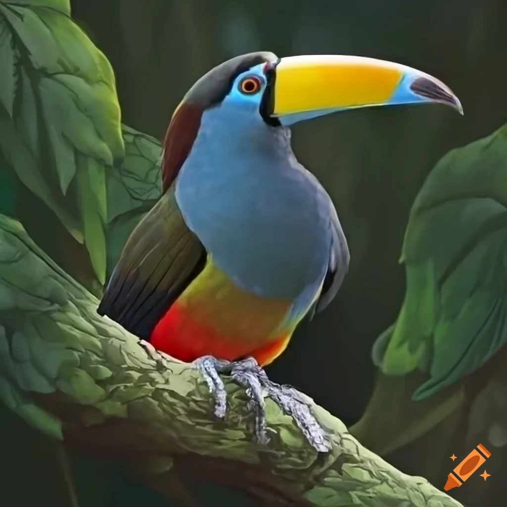 solarpunk style Plate-billed Mountain Toucan in the Andean cloud forest