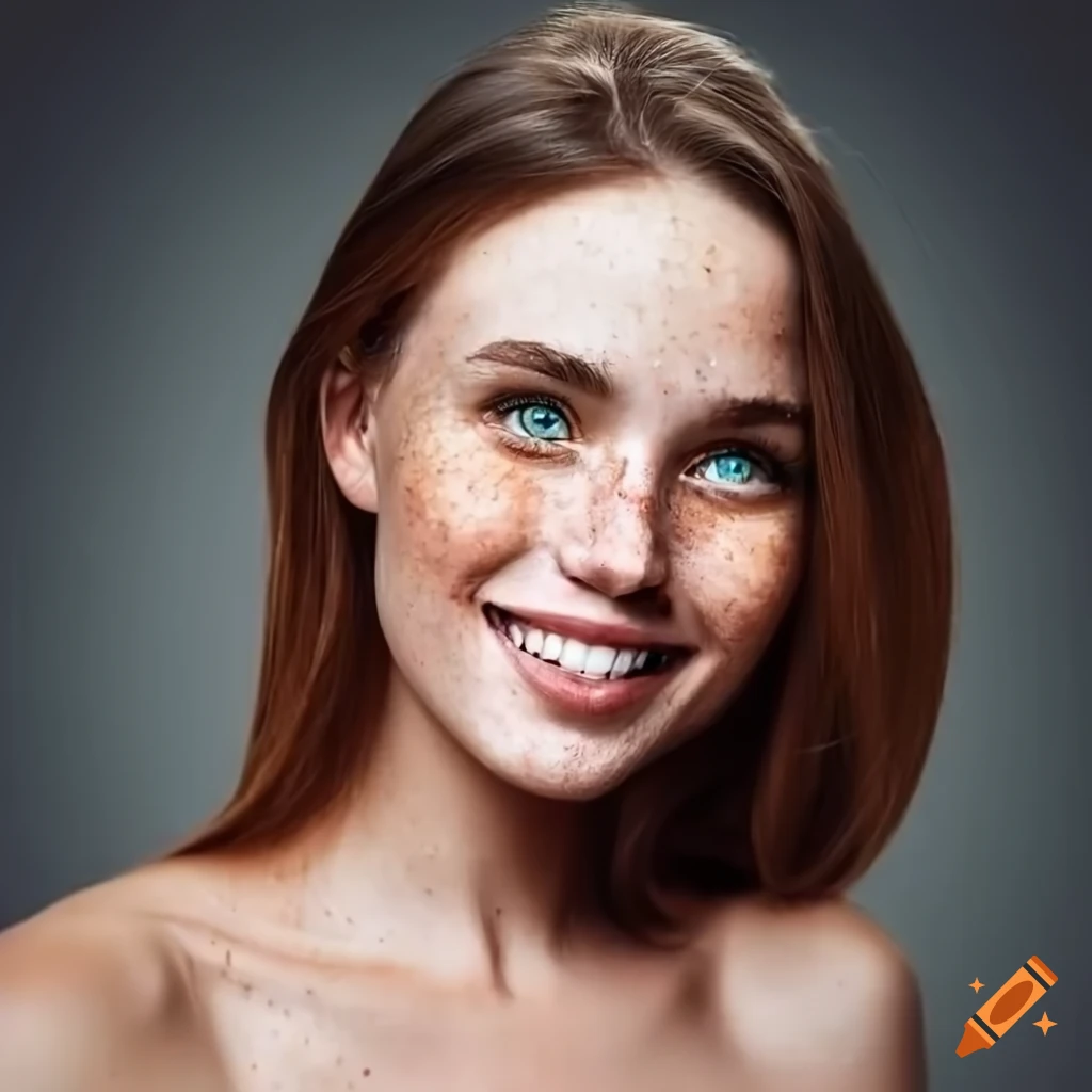 Portrait Of A Beautiful Young Woman With Freckles On Craiyon 