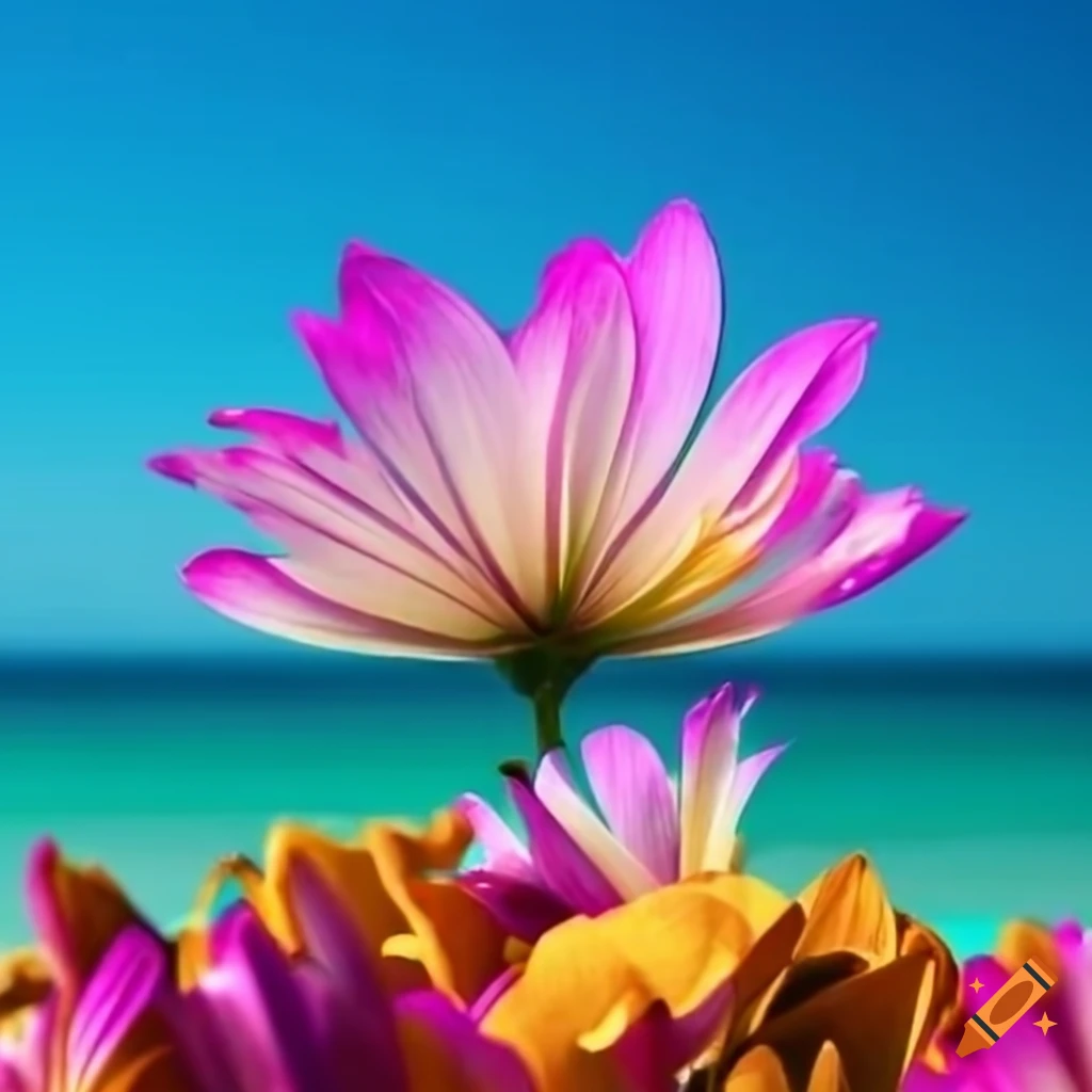 colorful flowers on the sandy beach