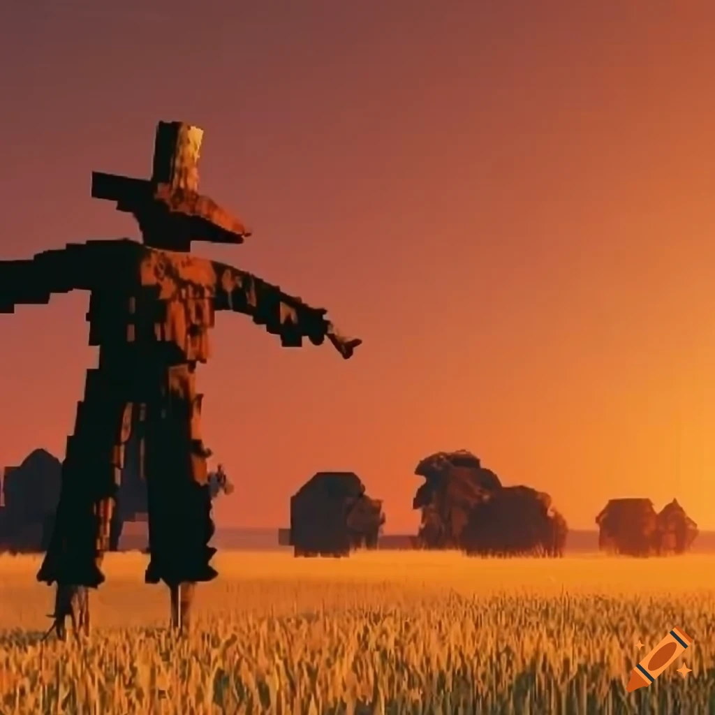 scarecrow in an autumn field at dusk