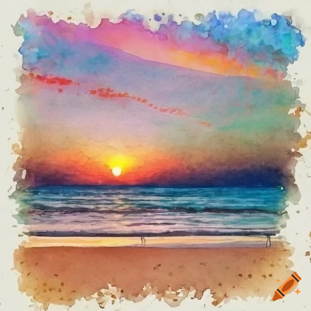 watercolor illustration of Katsura Beach in Japan