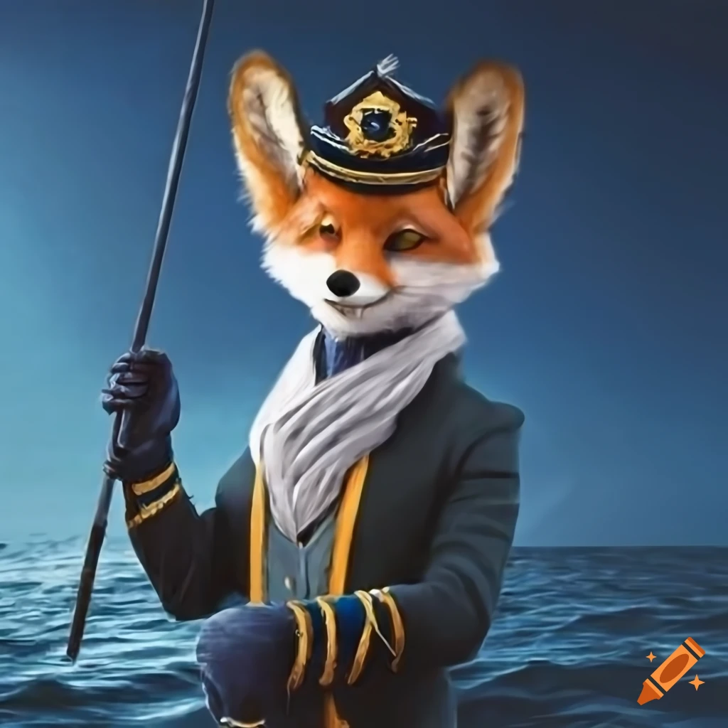Fine art of a fox dressed as a titanic crew member on Craiyon