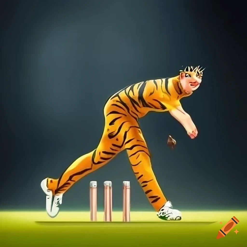 Tiger playing cricket in a stadium on Craiyon