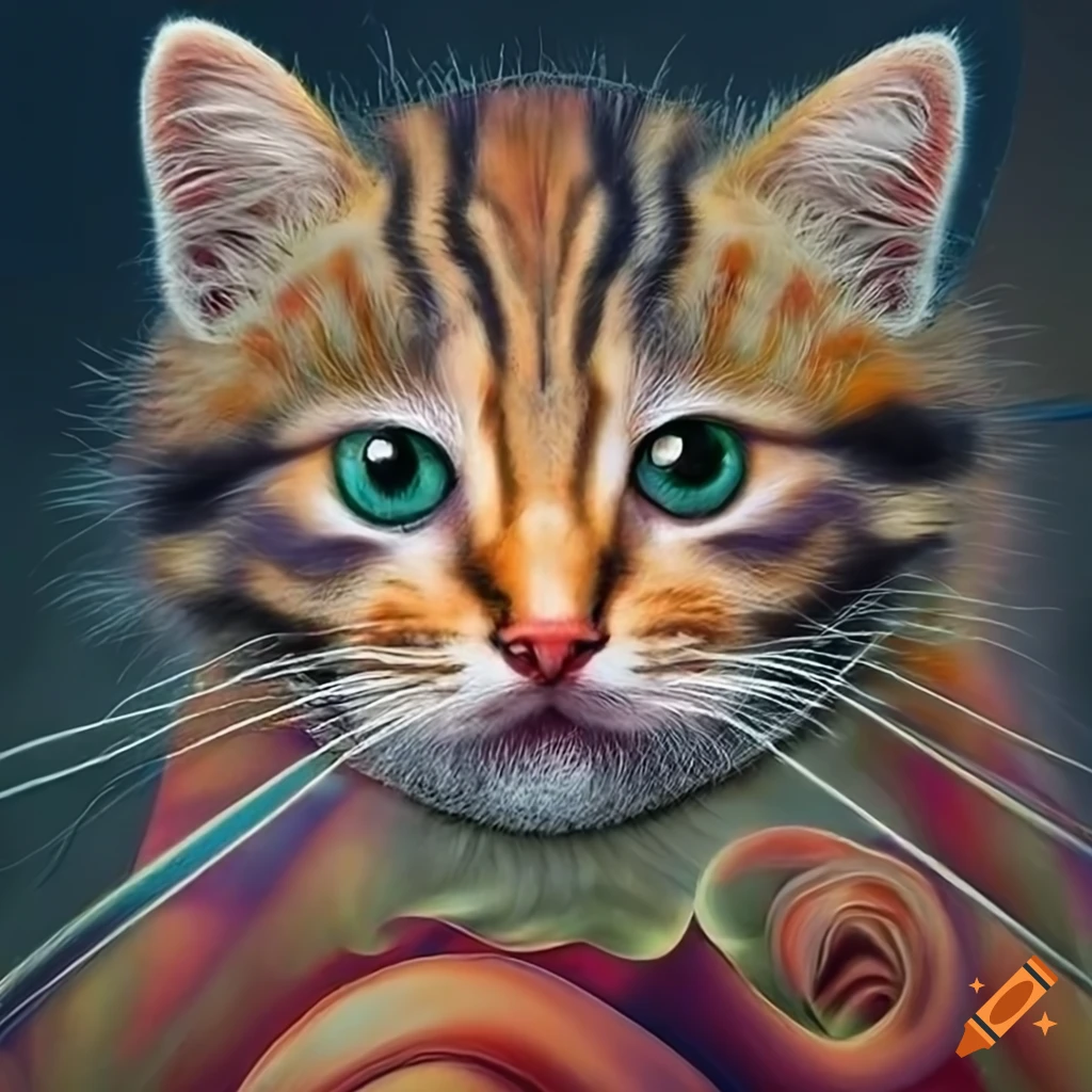 hyper-realistic painting of a kitten in a fantasy landscape