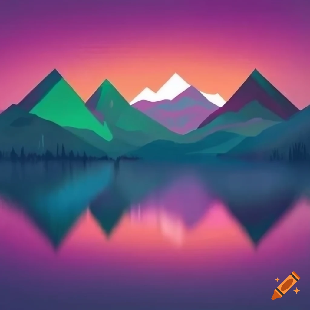 Orophism geometric art of mountains, lakes, and forest on Craiyon