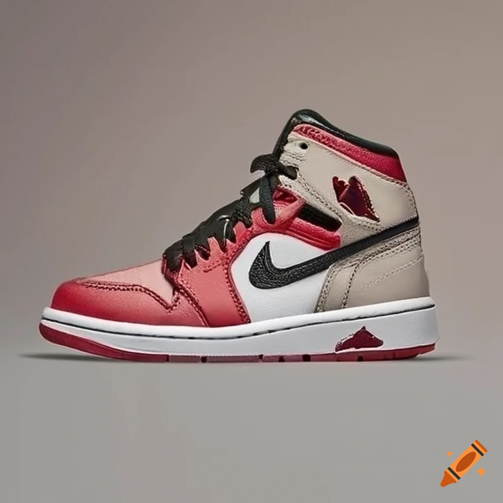 Nike air jordan beige, black, and red sneakers on Craiyon