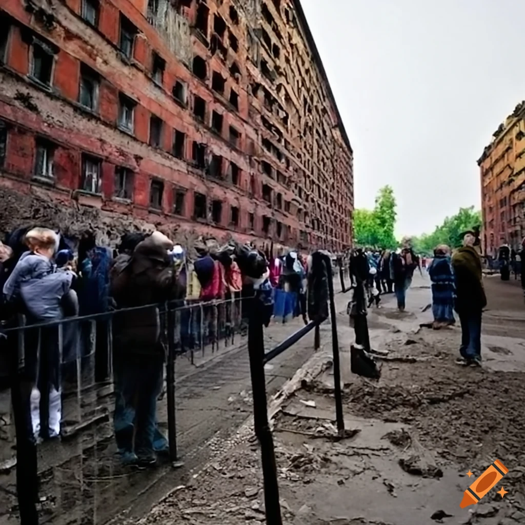 photograph of a queue outside a polling station in eastern europe