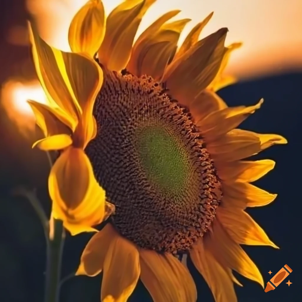 close-up of a glowing sunflower in golden hour