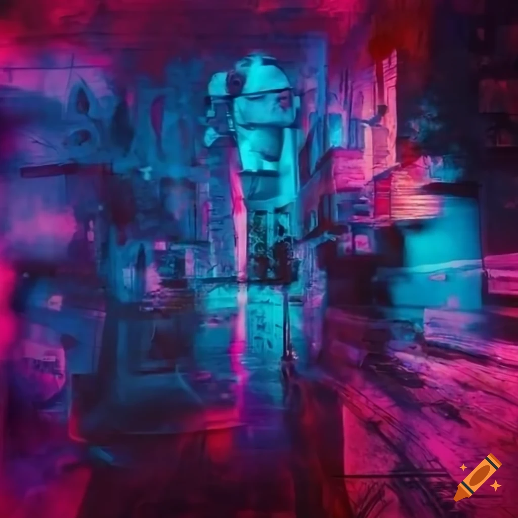 Neon postapocalyptic collage with volumetric lighting on Craiyon