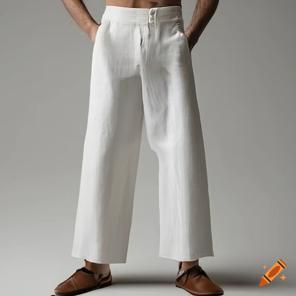 Stylish and comfortable white linen pants for men on Craiyon