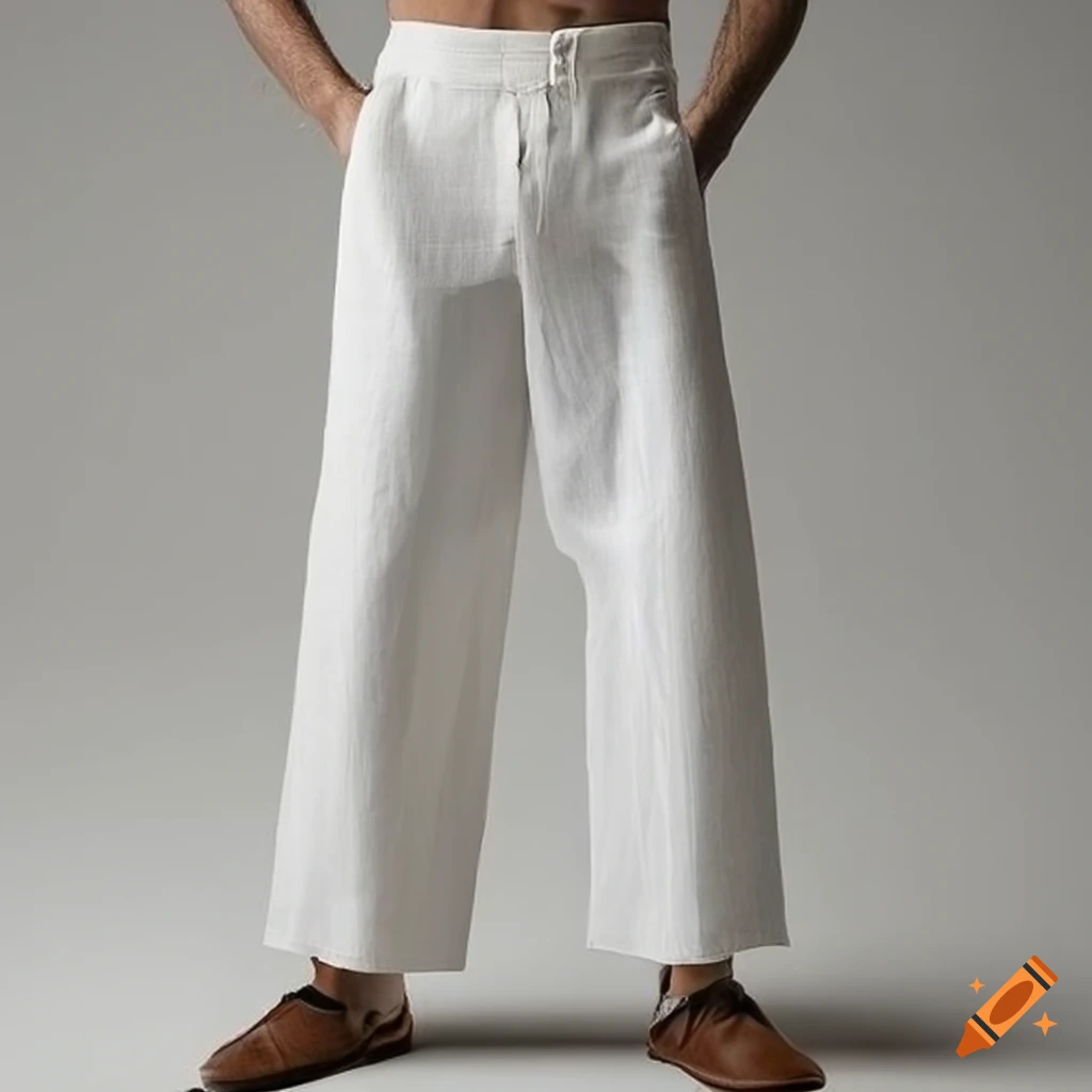 Stylish And Comfortable White Linen Pants For Men On Craiyon