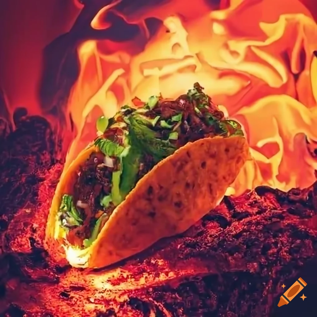 spicy taco in a fiery background
