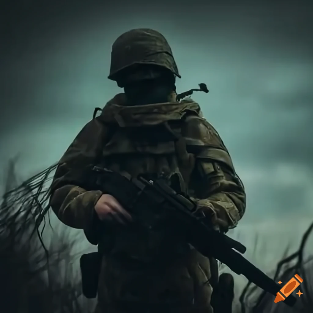 image of a slavic soldier in a post-apocalyptic battle