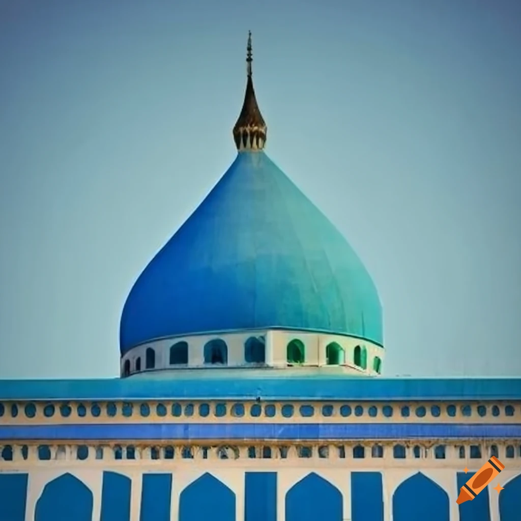 mosque with a striking blue facade