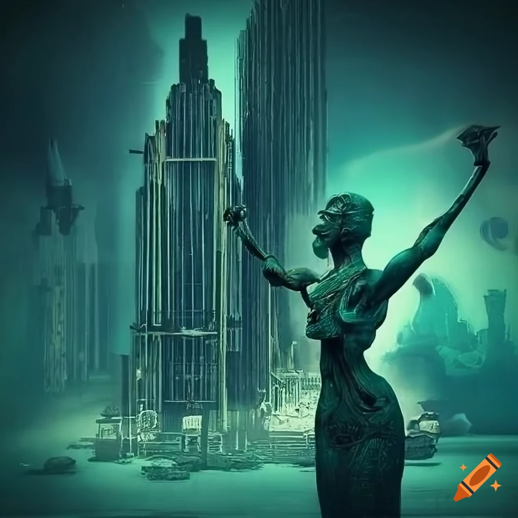 artistic depiction of a dieselpunk underwater city
