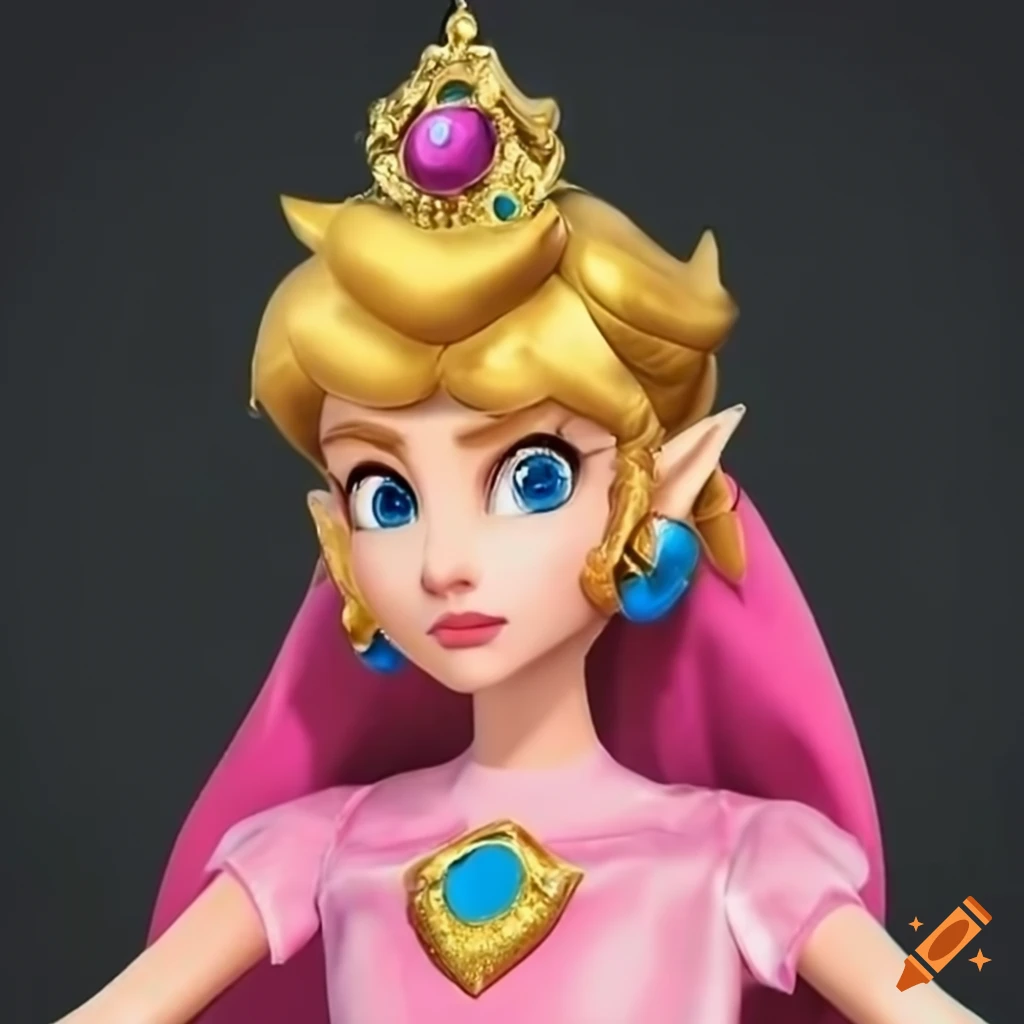 cosplay of Link wearing princess Peach's pink silk ballgown and gold crown