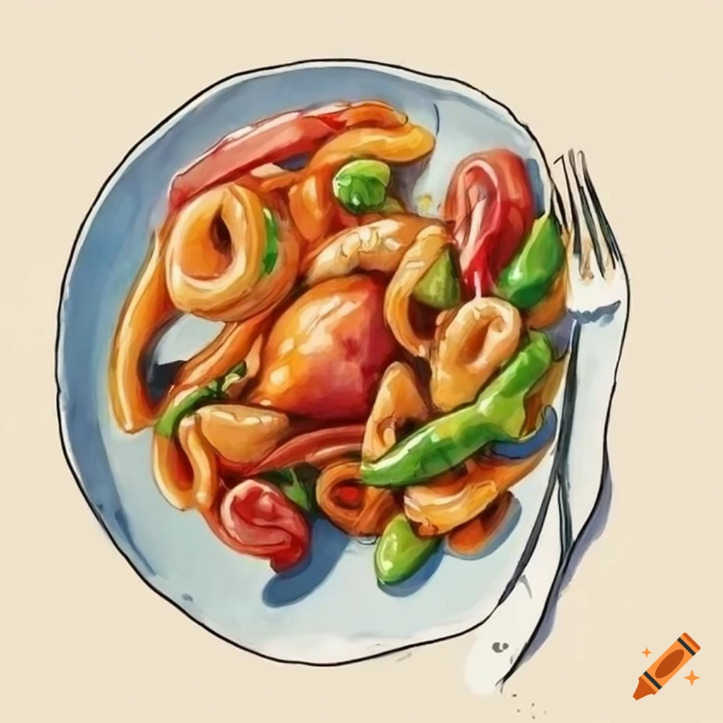 Illustration of a plate of chop suey on Craiyon