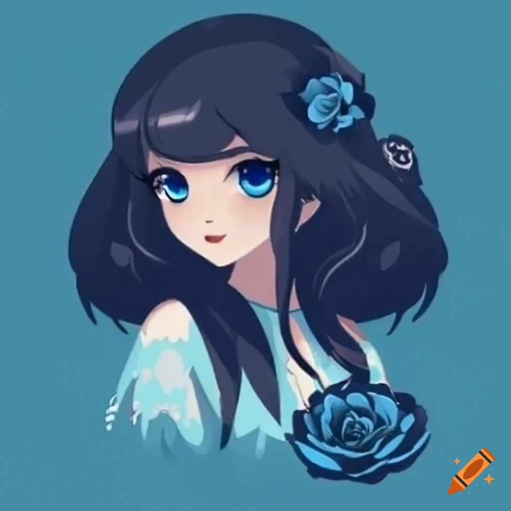 anime girl with blue roses in a cottagecore aesthetic