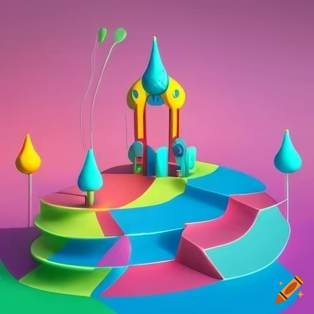 colorful surrealistic playground with unique structures