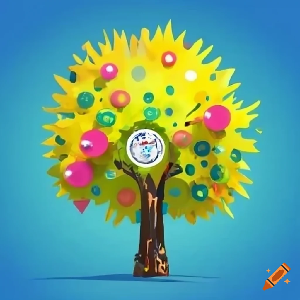 sunny and cheerful trees in solarpunk style