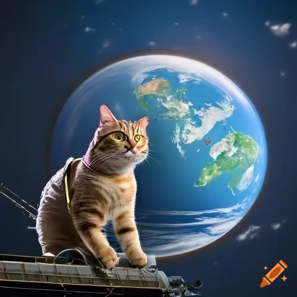 Vector cute cat in space. Cat astronaut in flat design. Funny