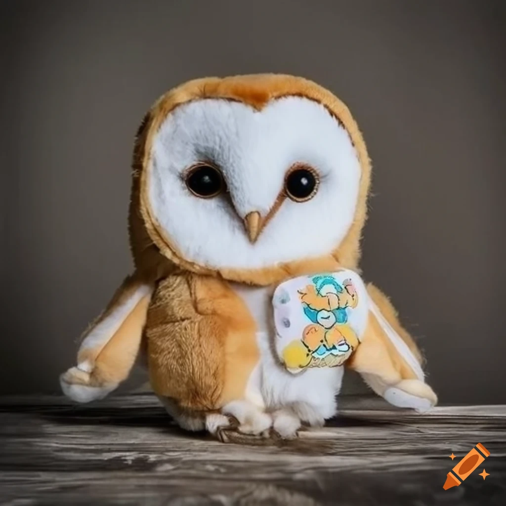Cute plush toy of a tasmanian masked barn owl in sanrio style on