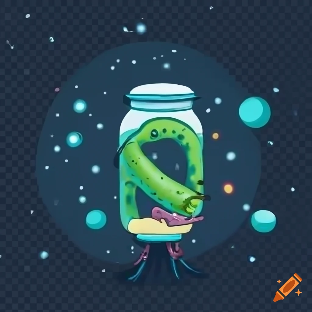 Pickle jar spaceship flying in outer space on Craiyon