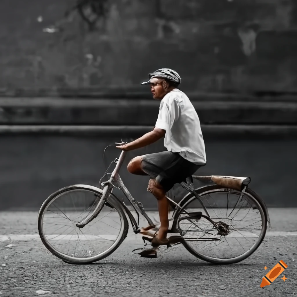 Man riding an old bicycle in mexico on Craiyon