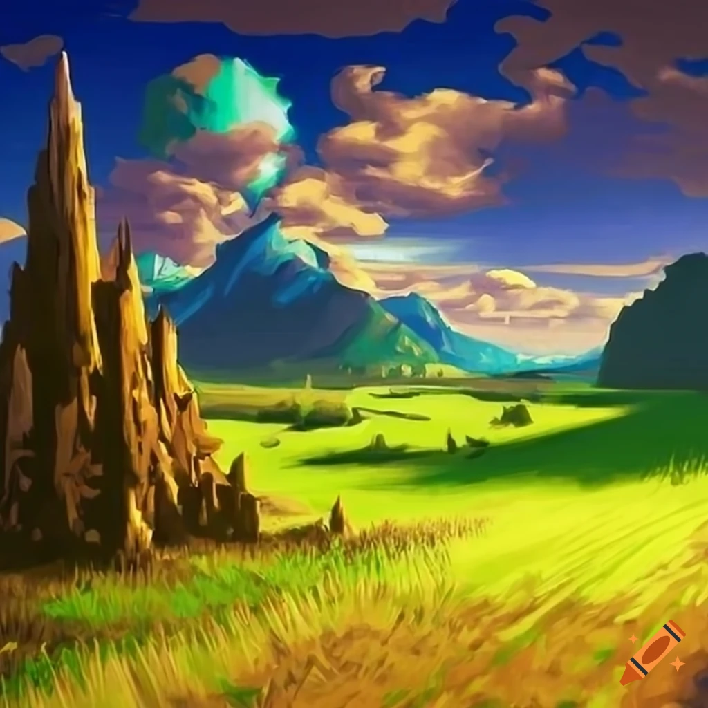 landscape artwork inspired by Zelda game