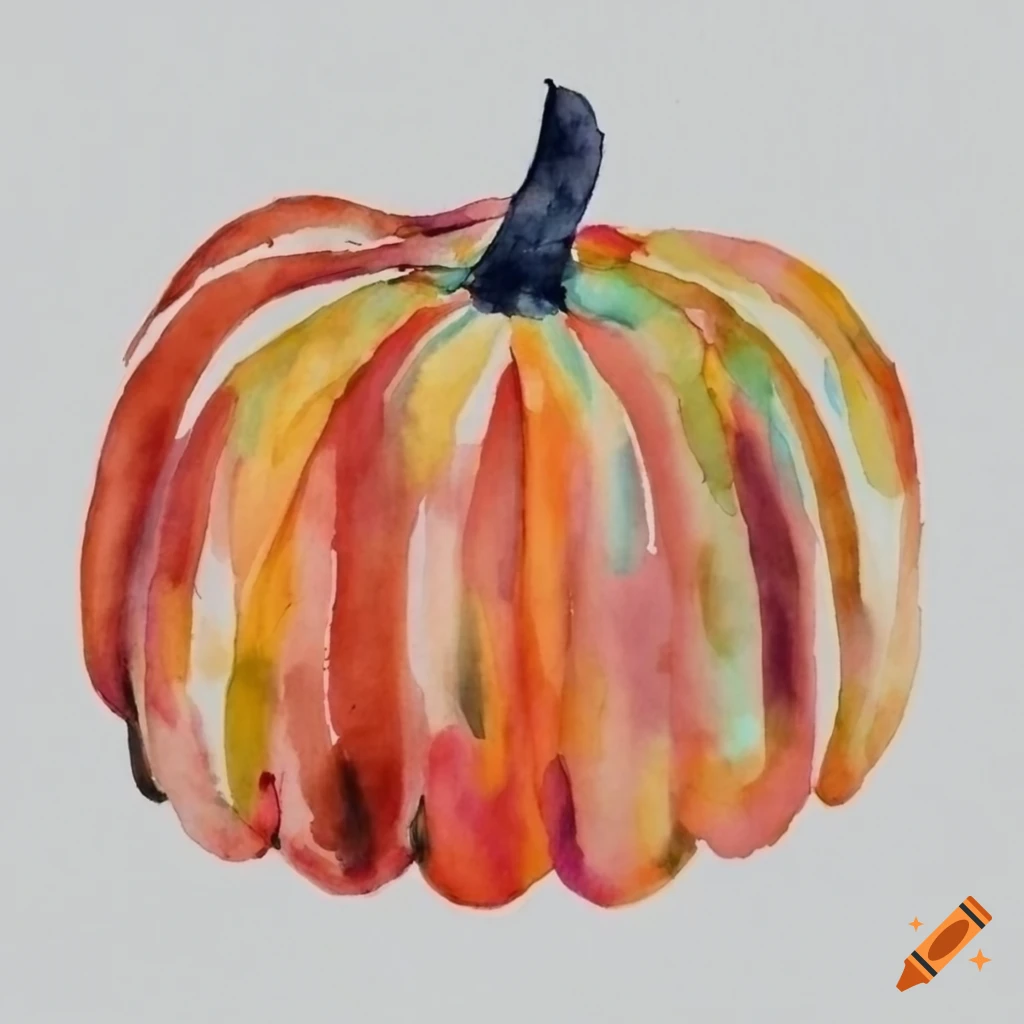 watercolor painting of colorful pumpkins on a white background