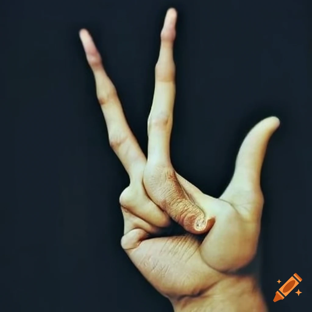 Surreal artwork depicting richard nixon with horns making peace sign on