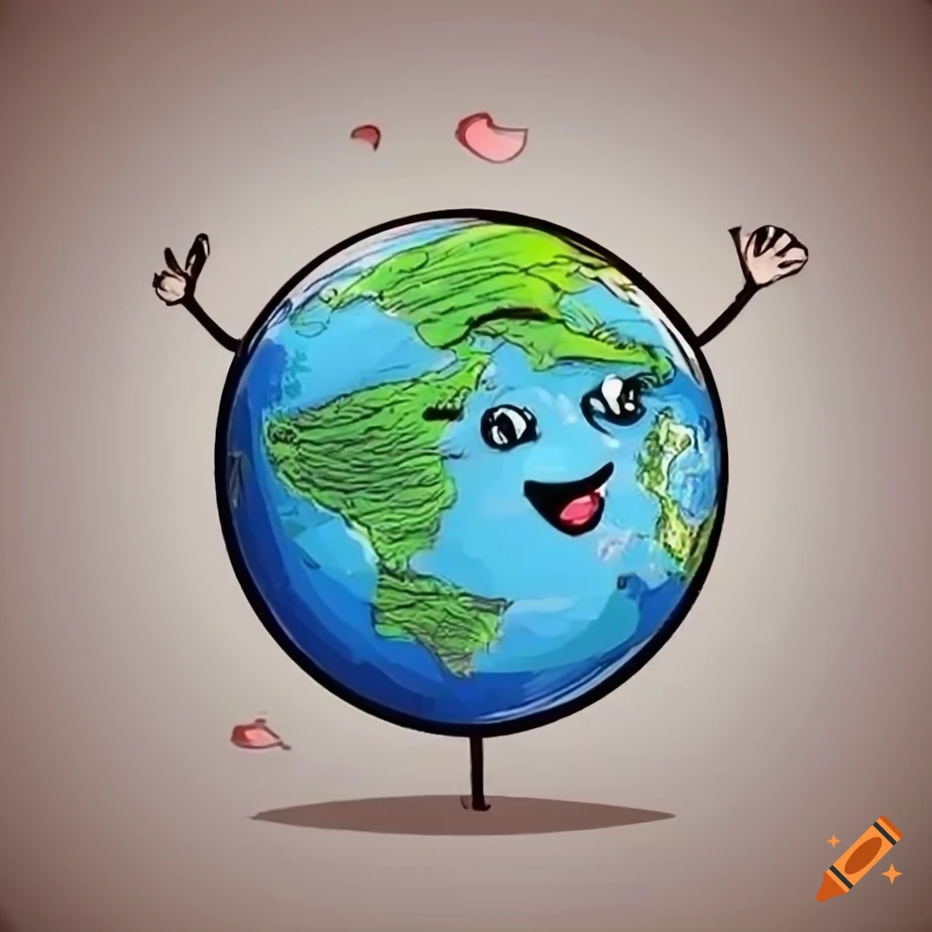 cute earth illustration with friendly face