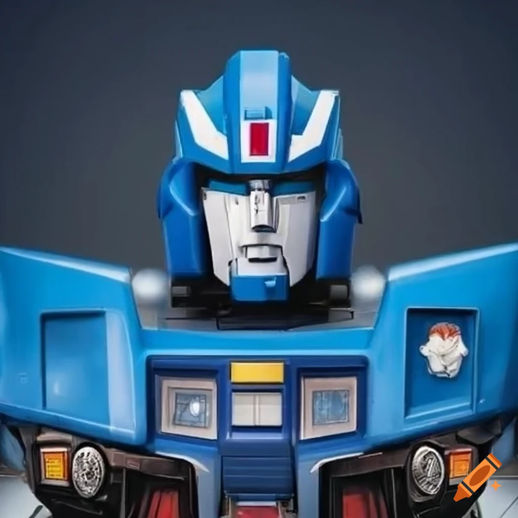 Portrait of blue and white transformers g1 autobot mirage on Craiyon