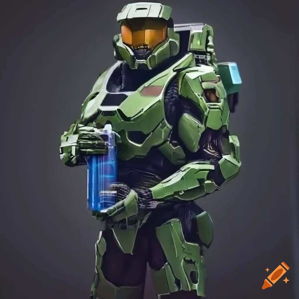 Master chief holding an energy drink in an advertisement