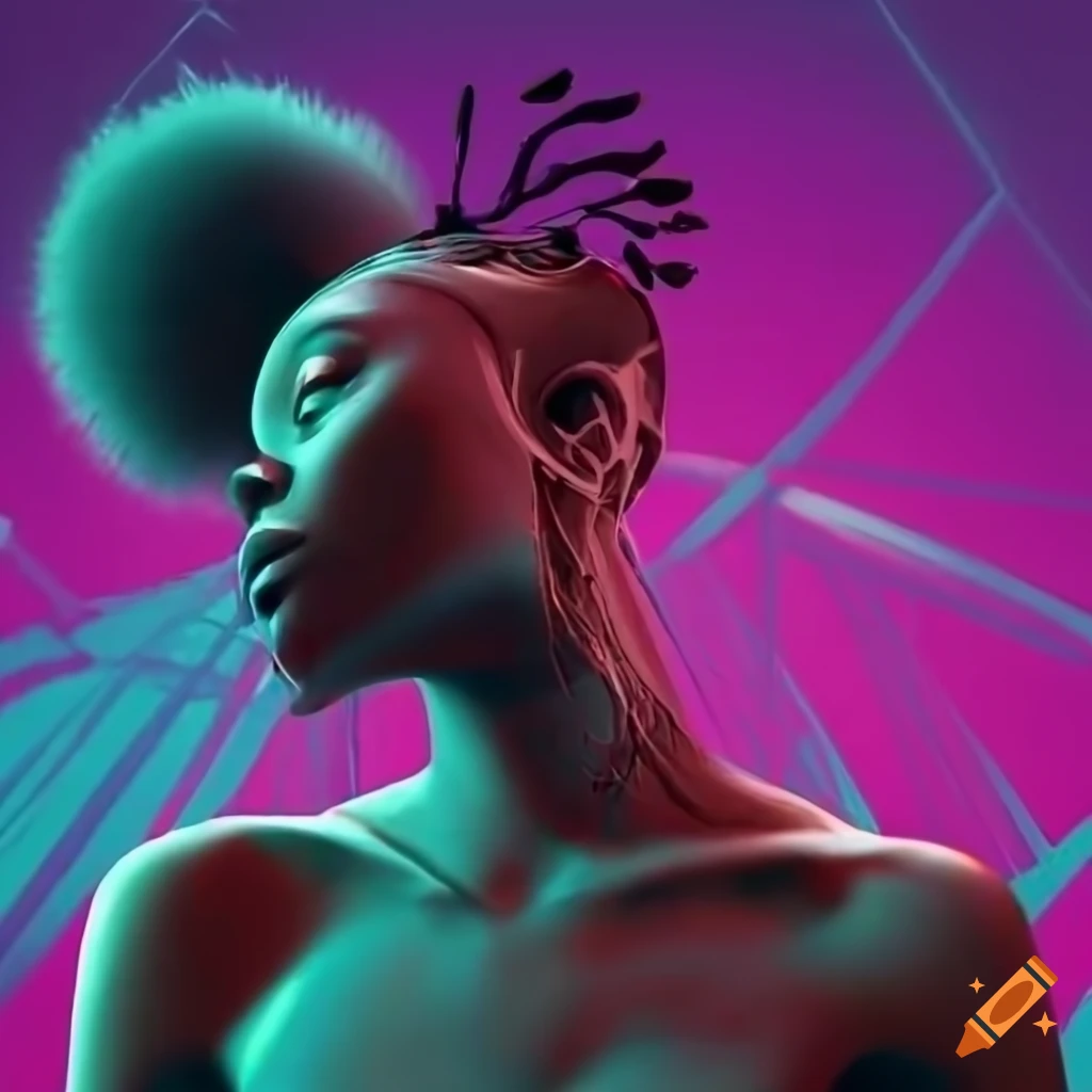 vector art of a flirty character in cybertronic landscape