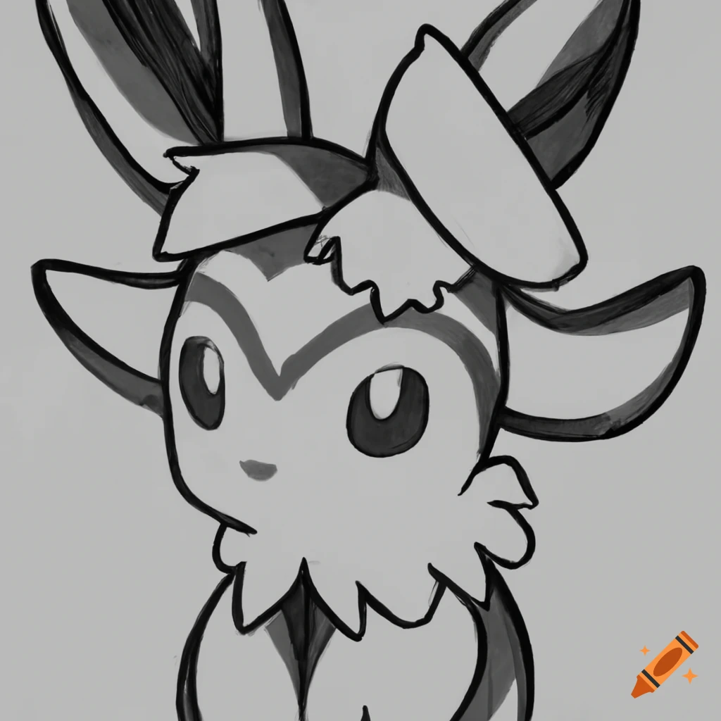 Black and white illustration of sylveon