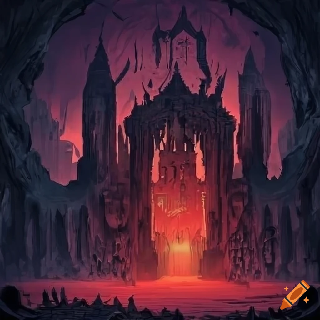 Ruins of a red and black storybook castle on Craiyon