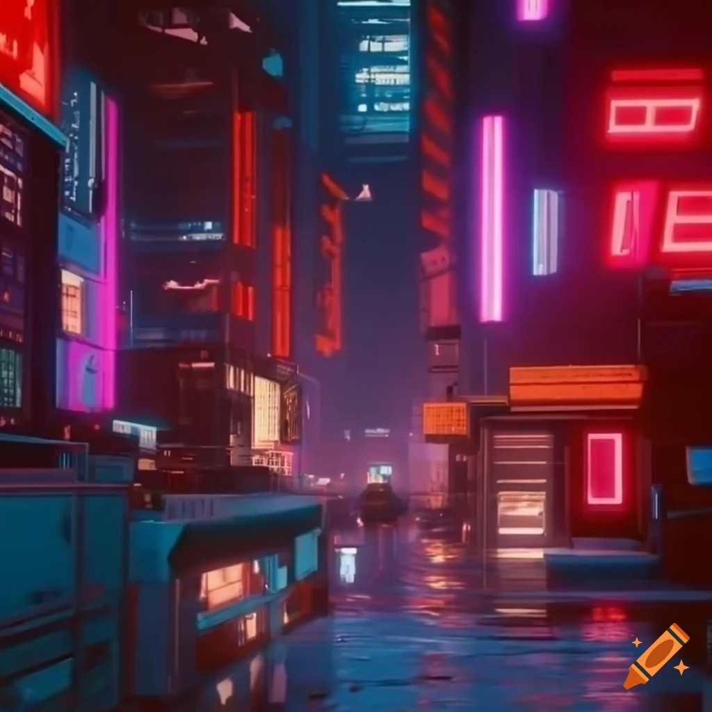 Cinematic depiction of a futuristic cyberpunk city