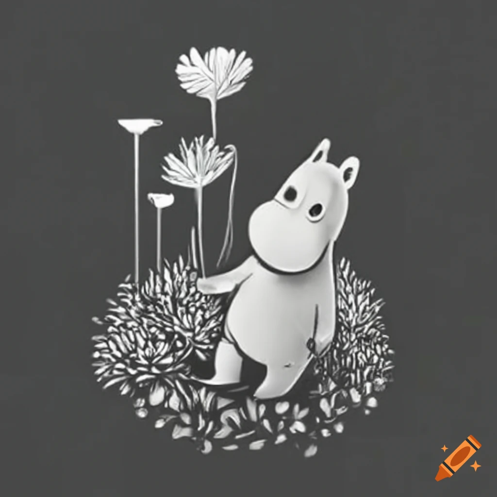 Moomin cartoon character receiving flowers