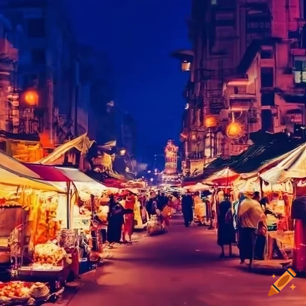 Asian Street Market With Vibrant Stalls And Food Vendors On Craiyon