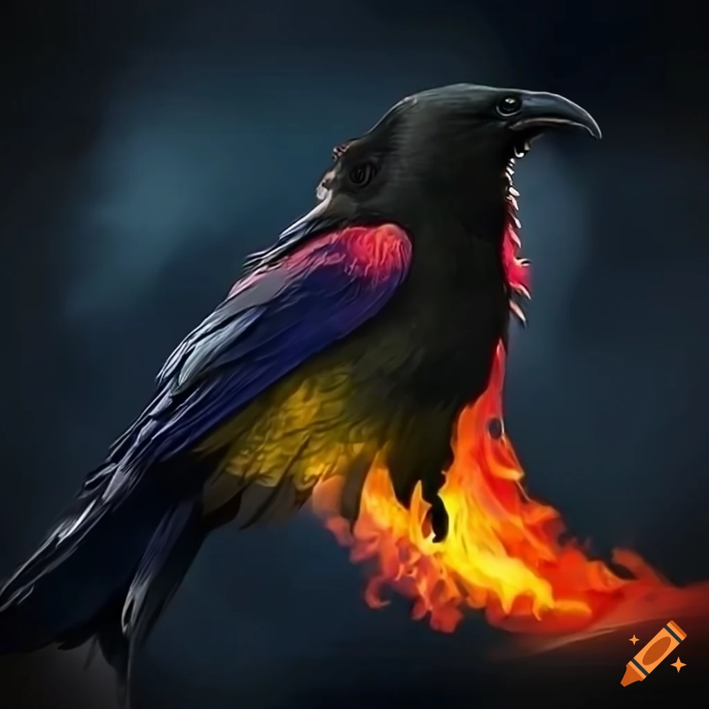 image of a crow with fiery wings