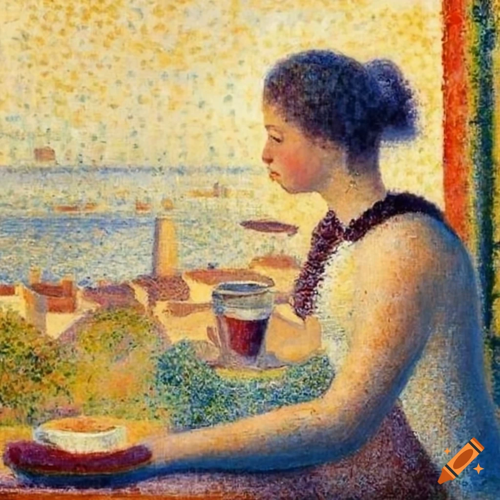 oil painting of a lady on a balcony with a view
