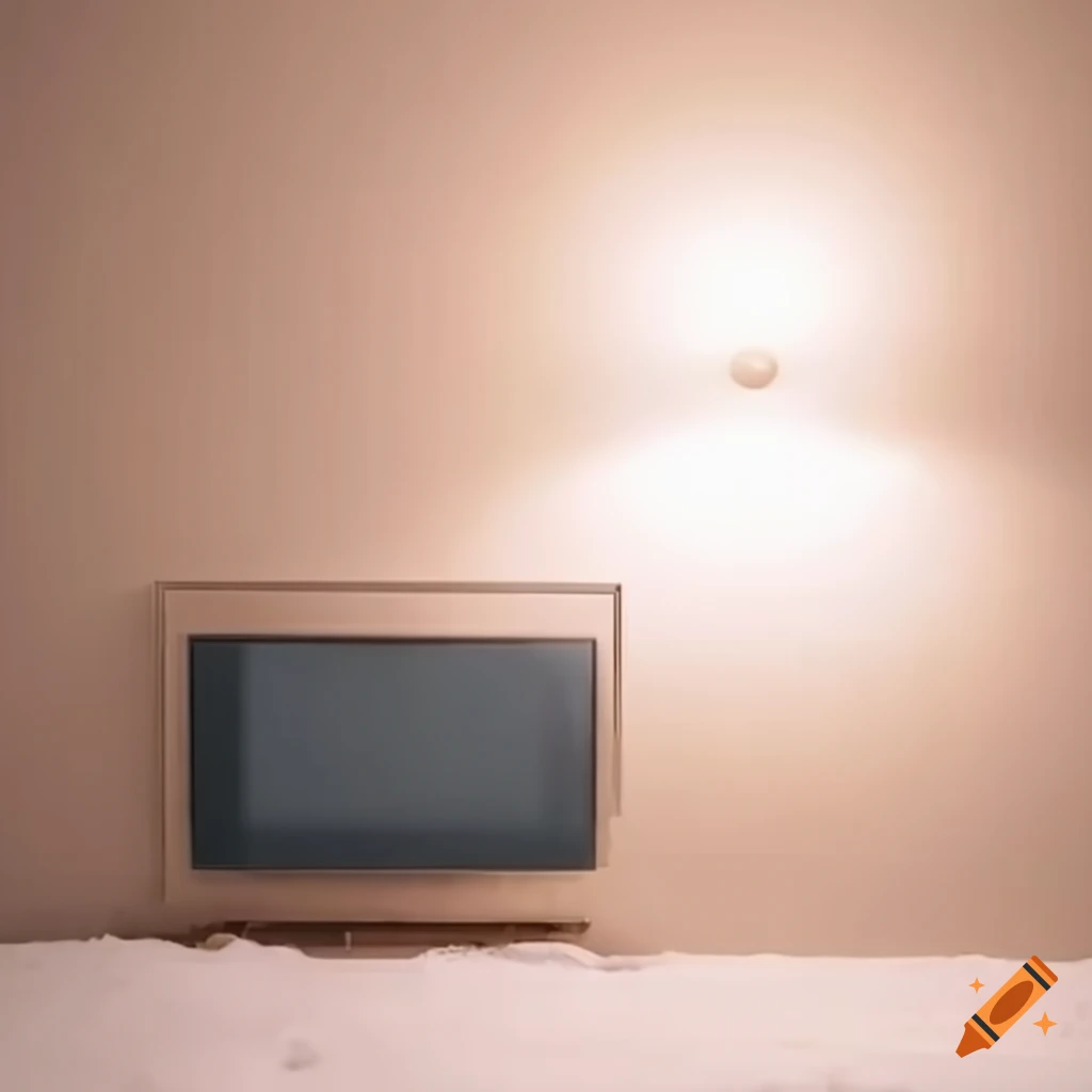 snowy night in an empty apartment room with a TV